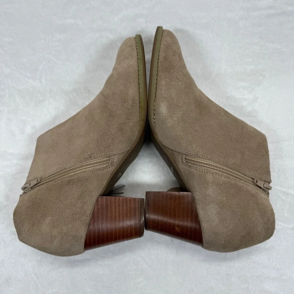 Vionic‎ Suede Fringe Ankle Booties Western Accents Taupe Brown Women's Size 9